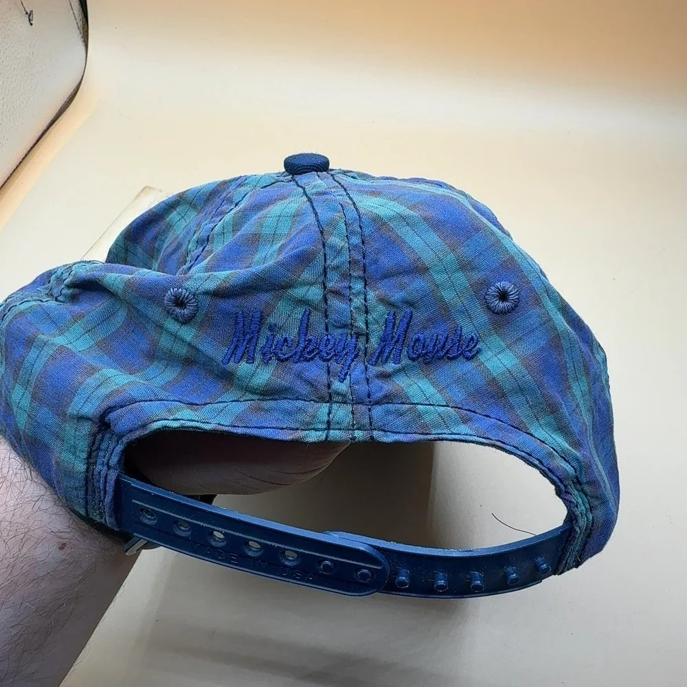Vintage Disney Mickey Mouse Baseball Cap Plaid Blue Adult Snapback